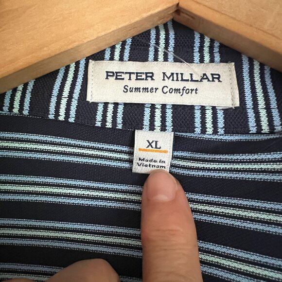 Peter Millar Summer Comfort Men's Polo Collared Shirt XTRA-LARGE Navy White - Picture 4 of 7